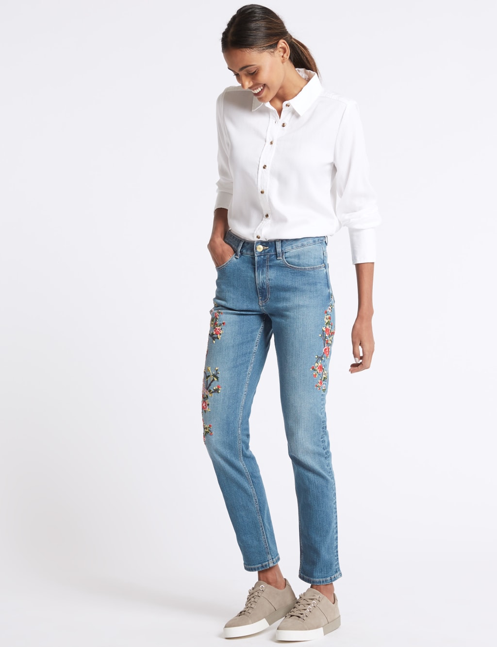 Floral Embroidered Mid Rise Jeans 1 of 8