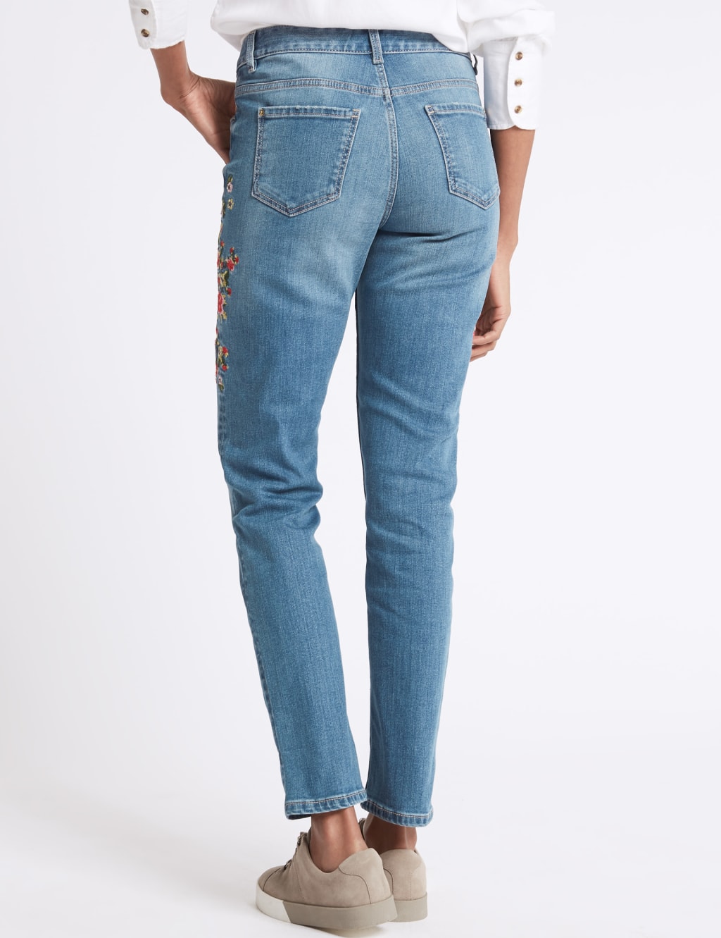 Embroidered floral jeans clearance