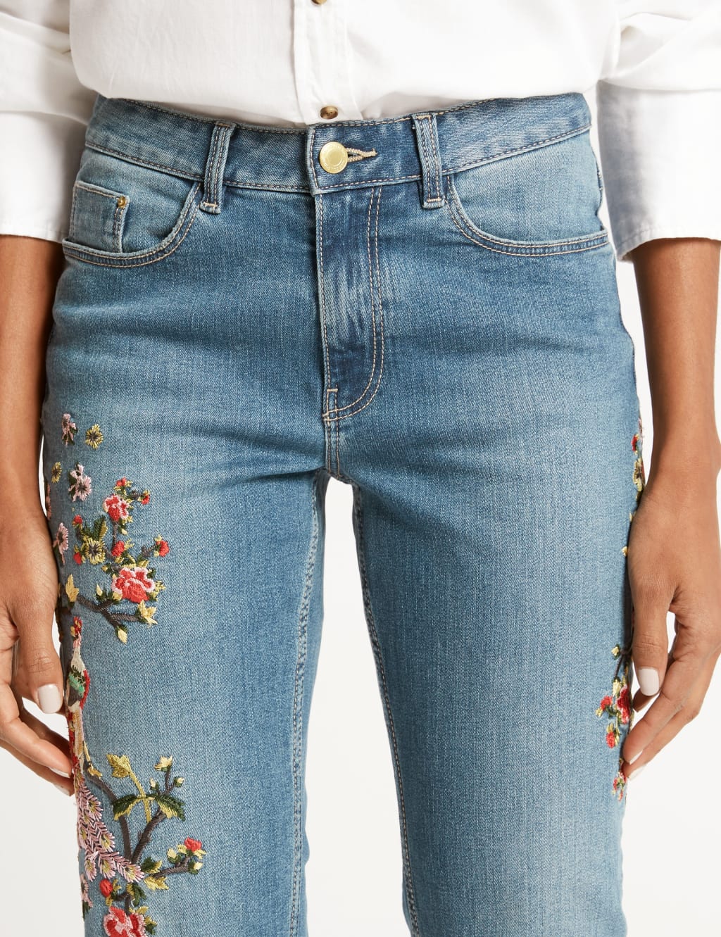 Embroidered floral jeans online