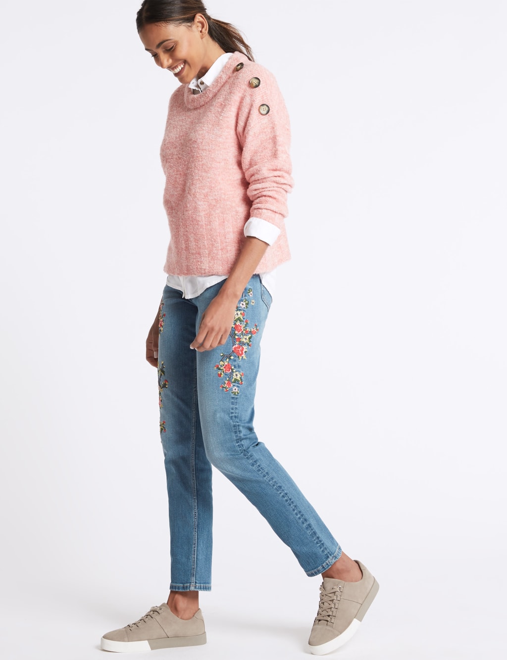 Floral Embroidered Mid Rise Jeans 8 of 8