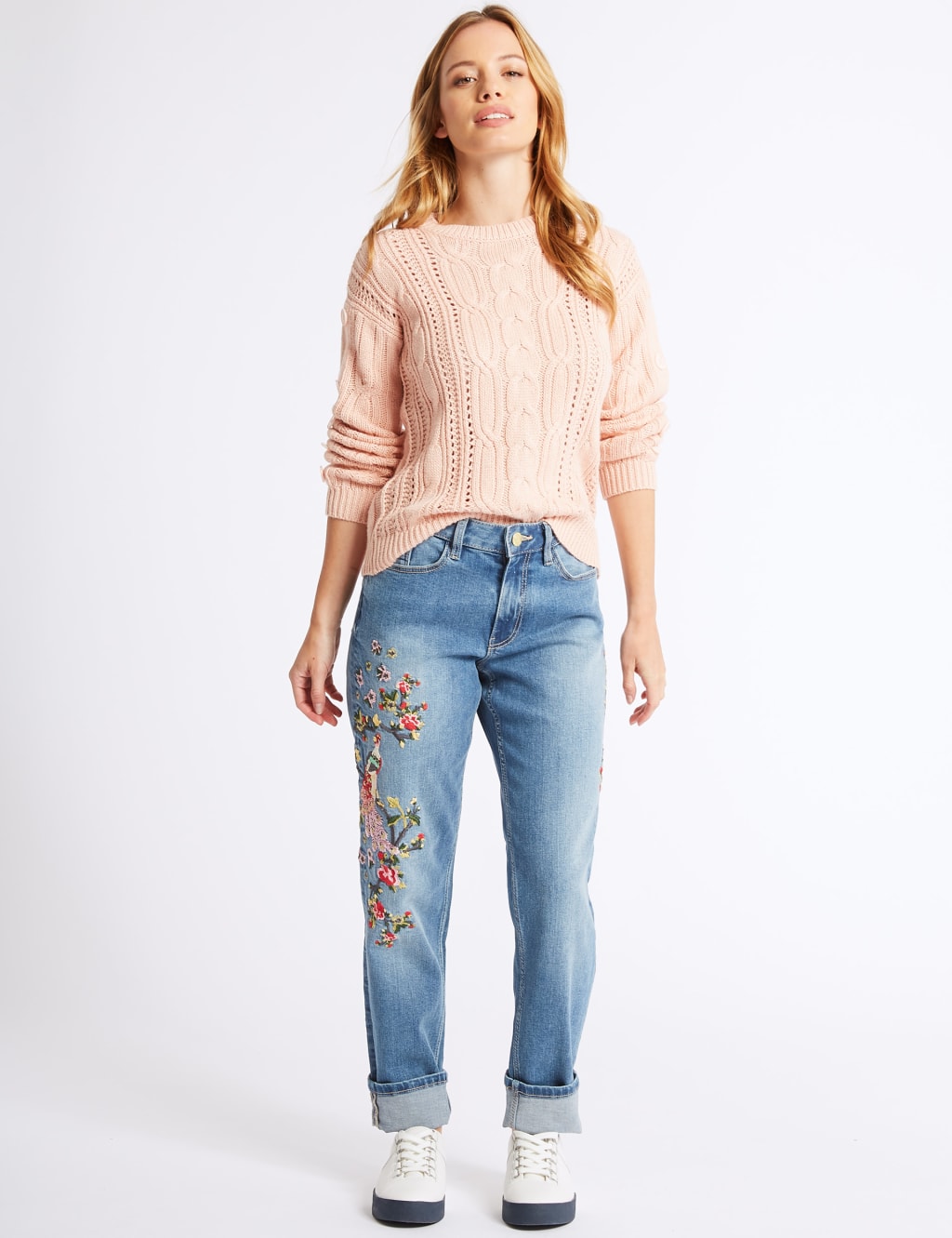 PETITE Embroidered Mid Rise Jeans M S Collection M S