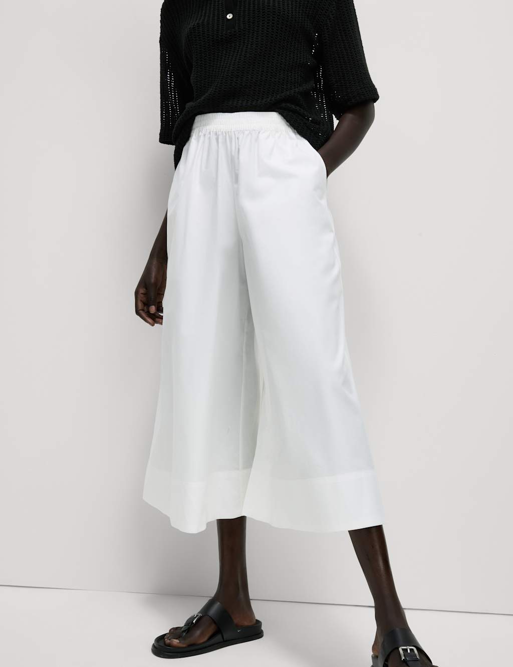 Pure Cotton Palazzo Cropped Trousers 2 of 5