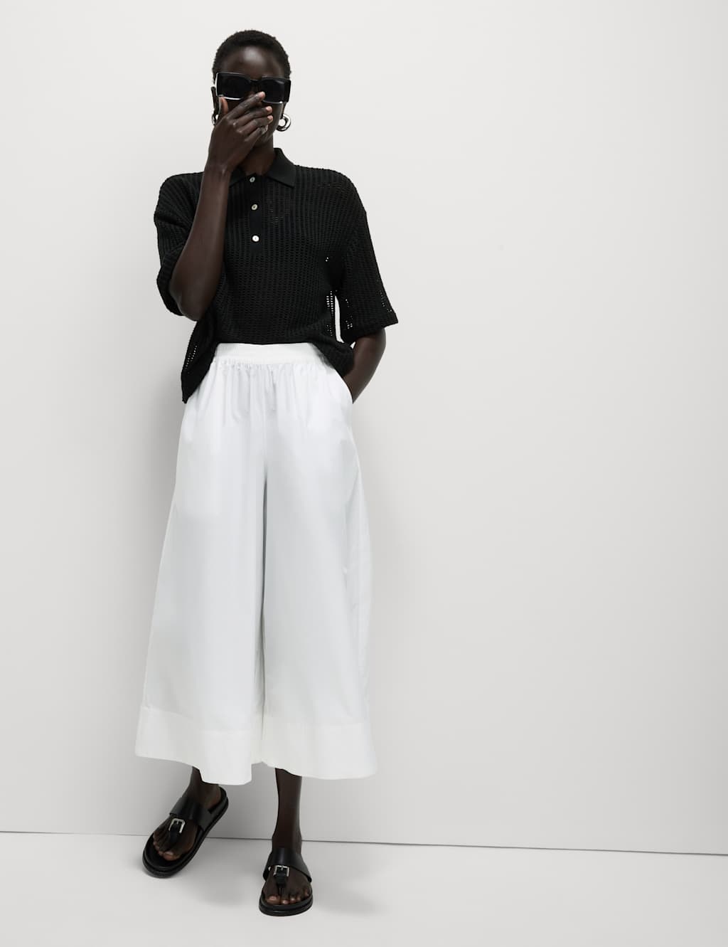 Pure Cotton Palazzo Cropped Trousers 4 of 5