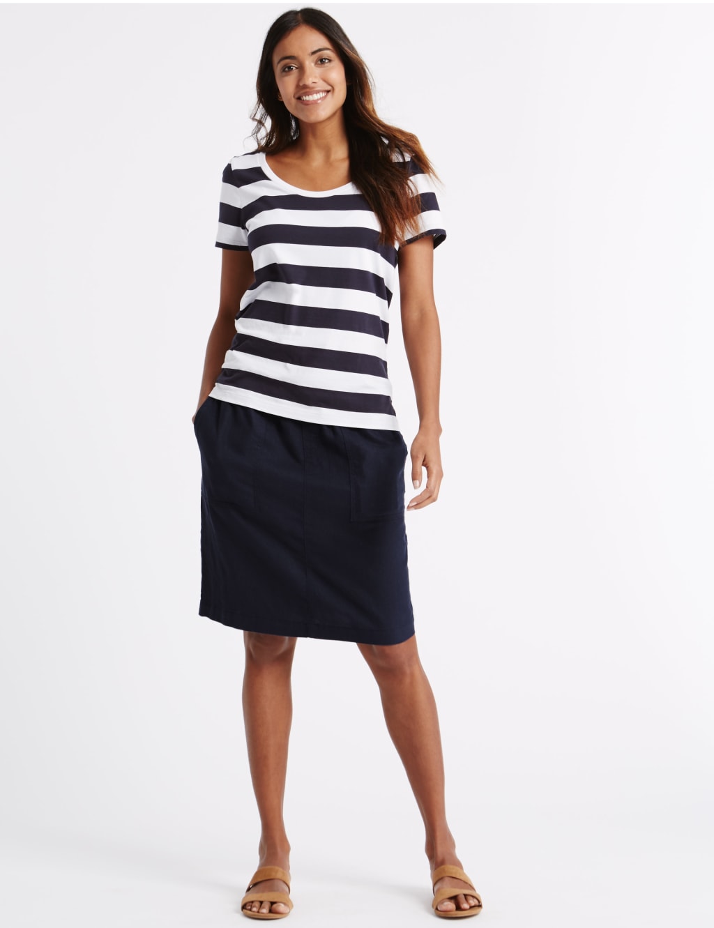 Linen Rich Straight Mini Skirt M S Collection M S