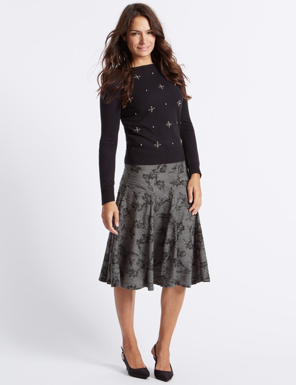 Textured A-Line Midi Skirt 1 of 5