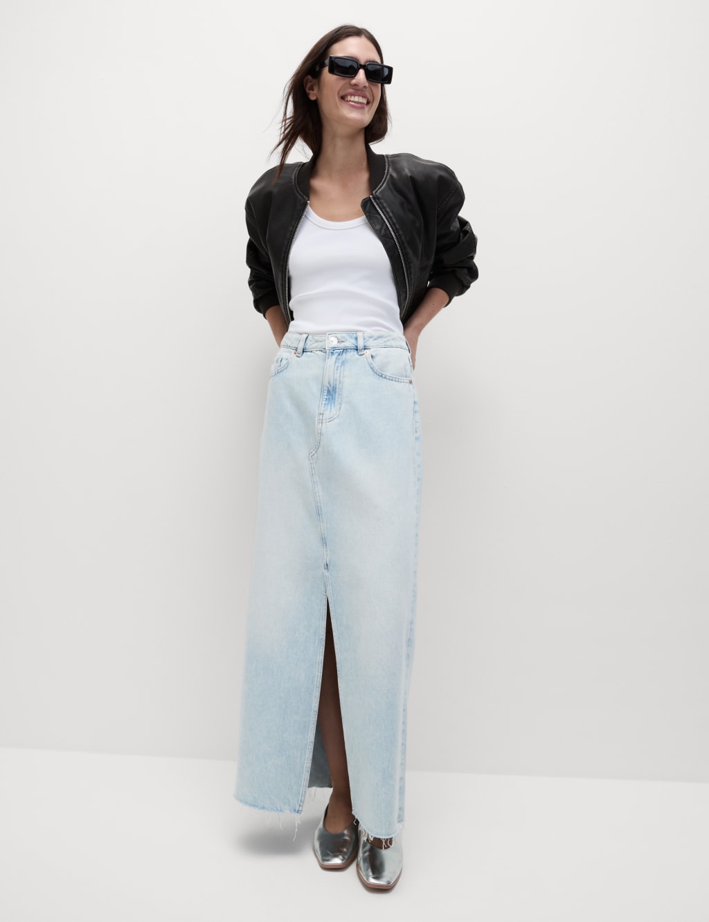 Denim Split Front Maxi Skirt 5 of 6