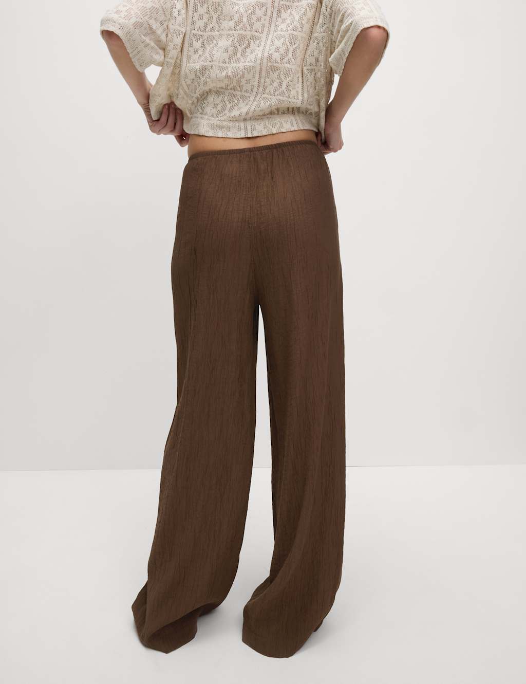 Viscose Rich Crinkle Elasticated Waist Wide Leg Trousers 3 of 6