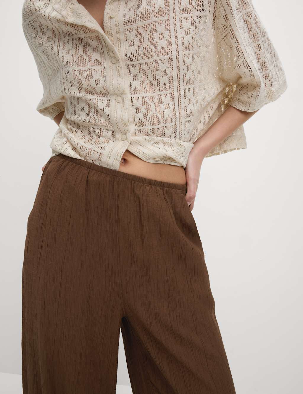Viscose Rich Crinkle Elasticated Waist Wide Leg Trousers 6 of 6