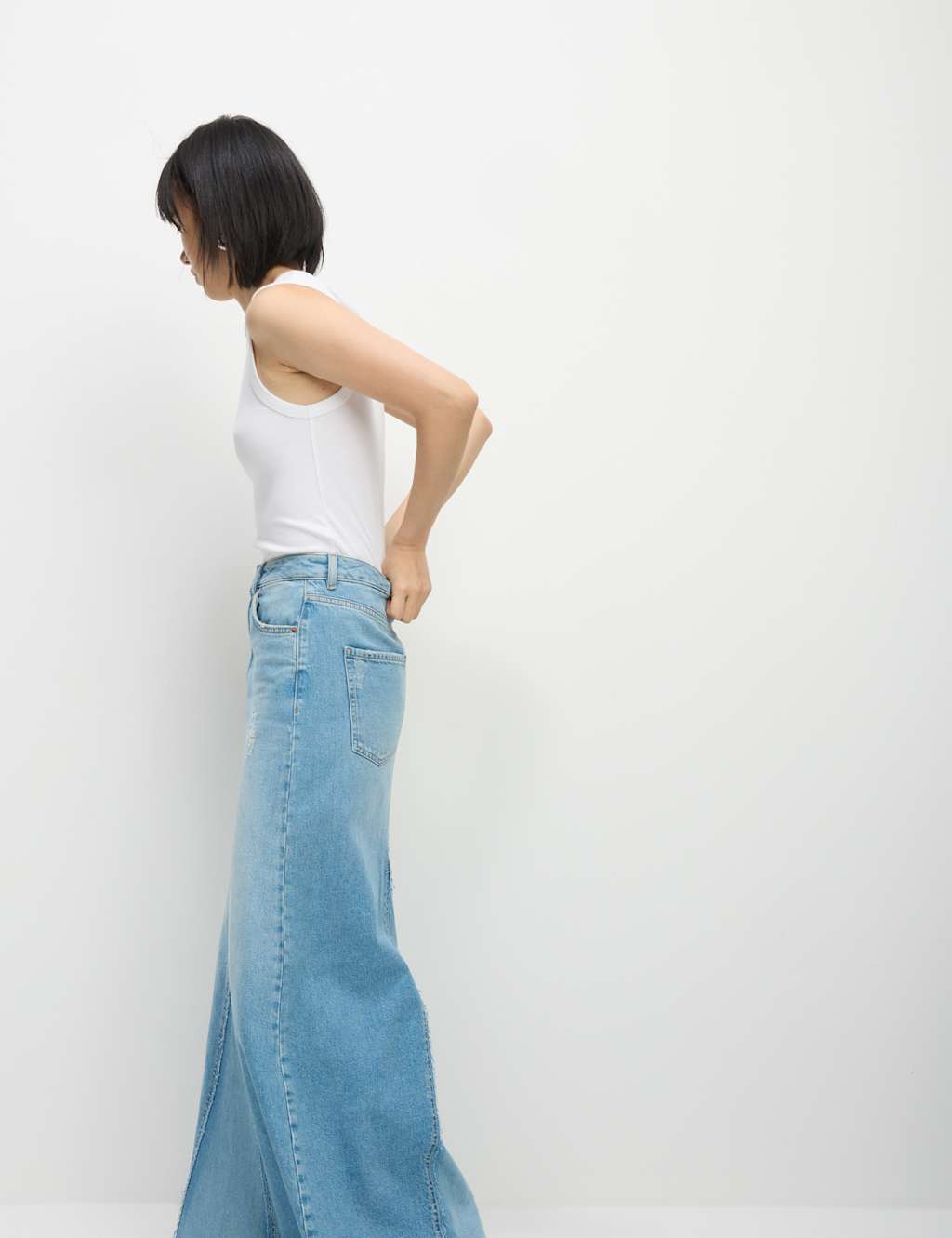 Pure Cotton Denim Maxi A Line Skirt