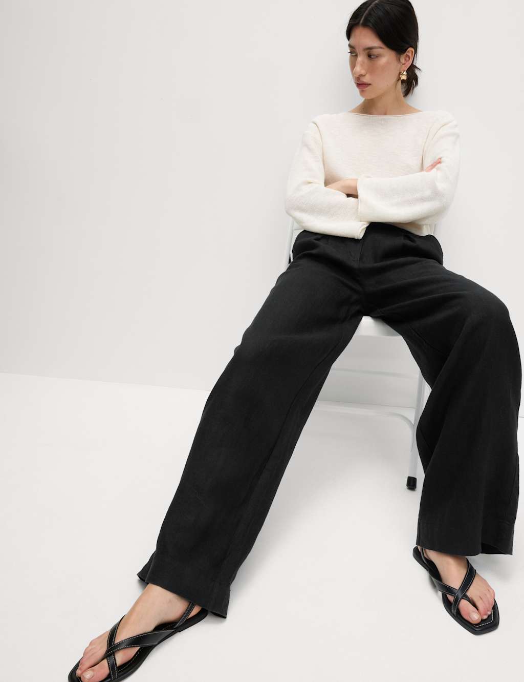 Pure Linen Wide Leg Trousers M S Collection M S