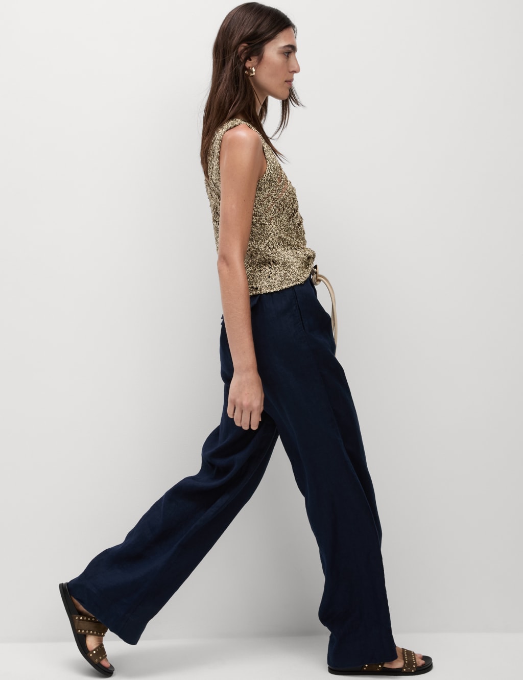 Pure Linen Wide Leg Trousers 4 of 5