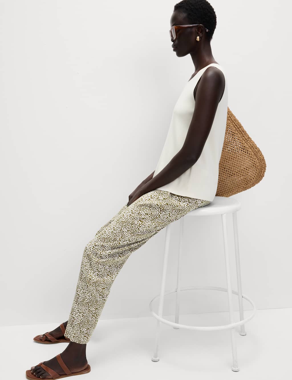 Pure Twill Printed High Waisted Tapered Trousers 3 of 6