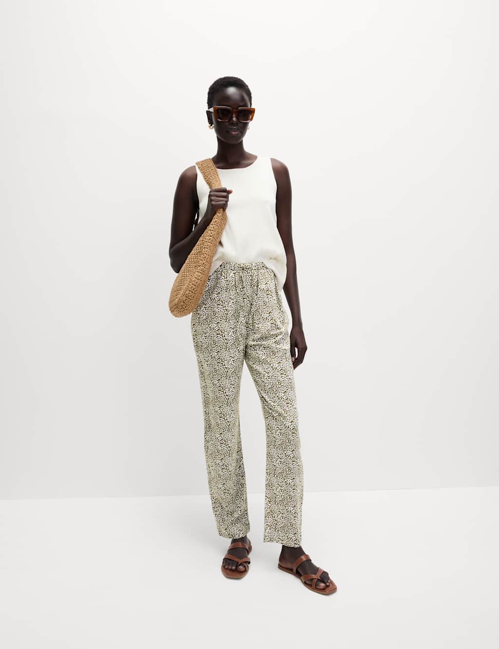 Pure Twill Printed High Waisted Tapered Trousers 5 of 6