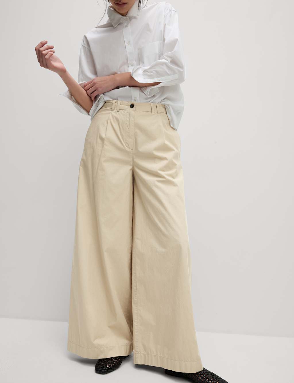 Pure Cotton Pleated Wide Leg Chinos 3 of 5