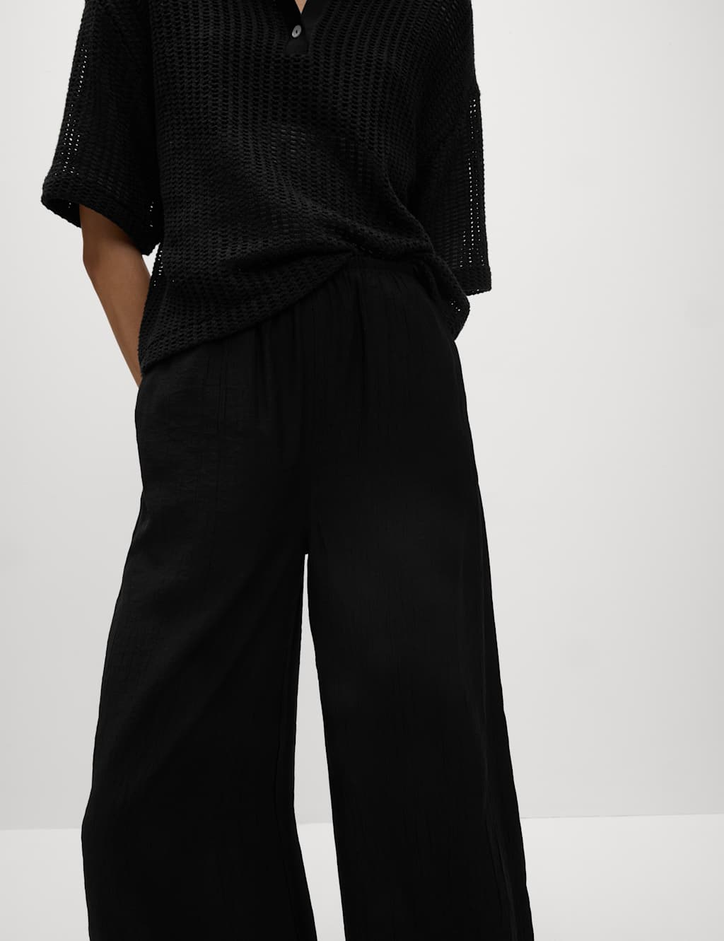 Crinkle Textured Wide Leg Culottes 3 of 5