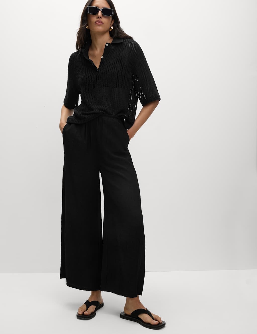 Crinkle Textured Wide Leg Culottes 4 of 5