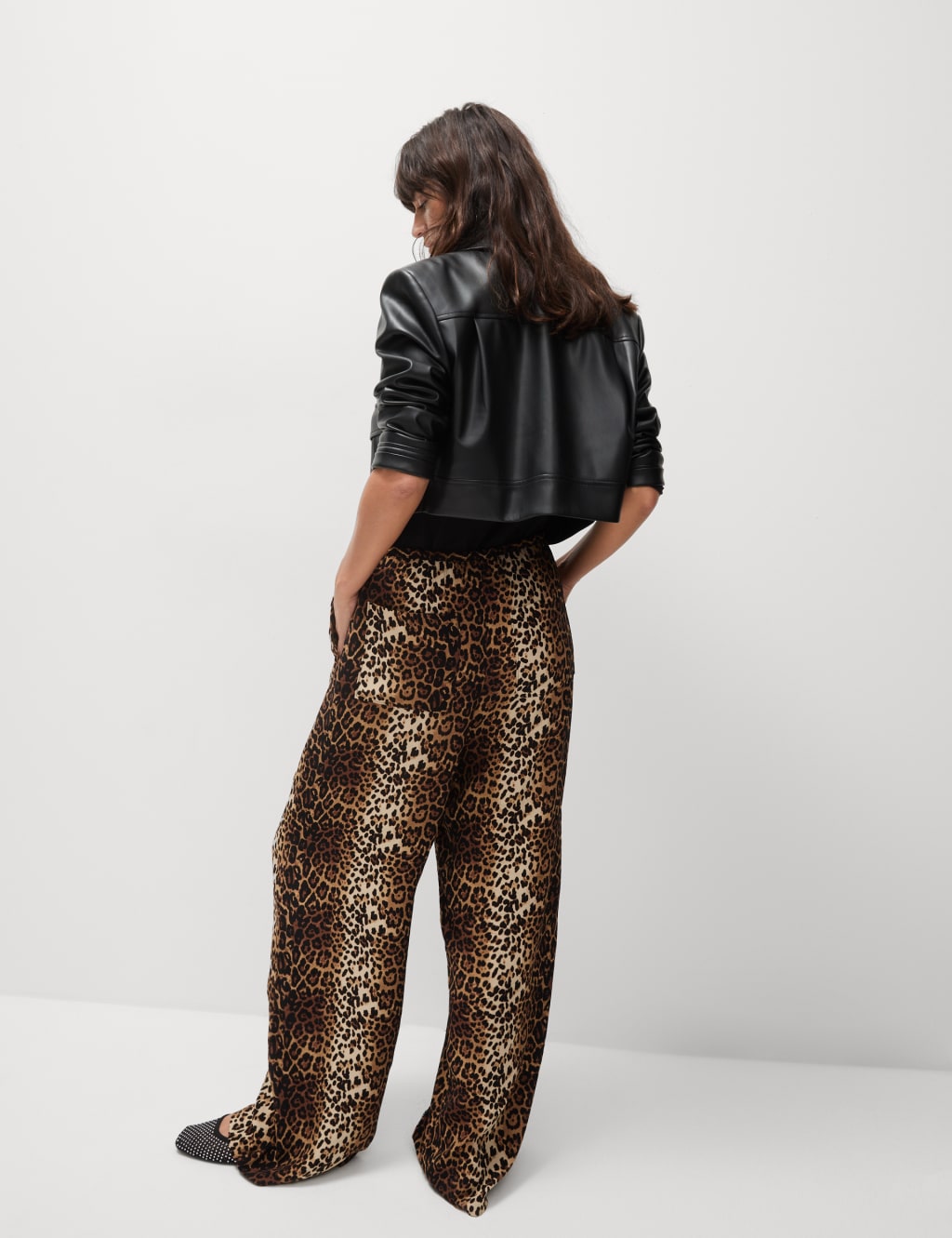 Animal Print Drawstring Wide Leg Trousers