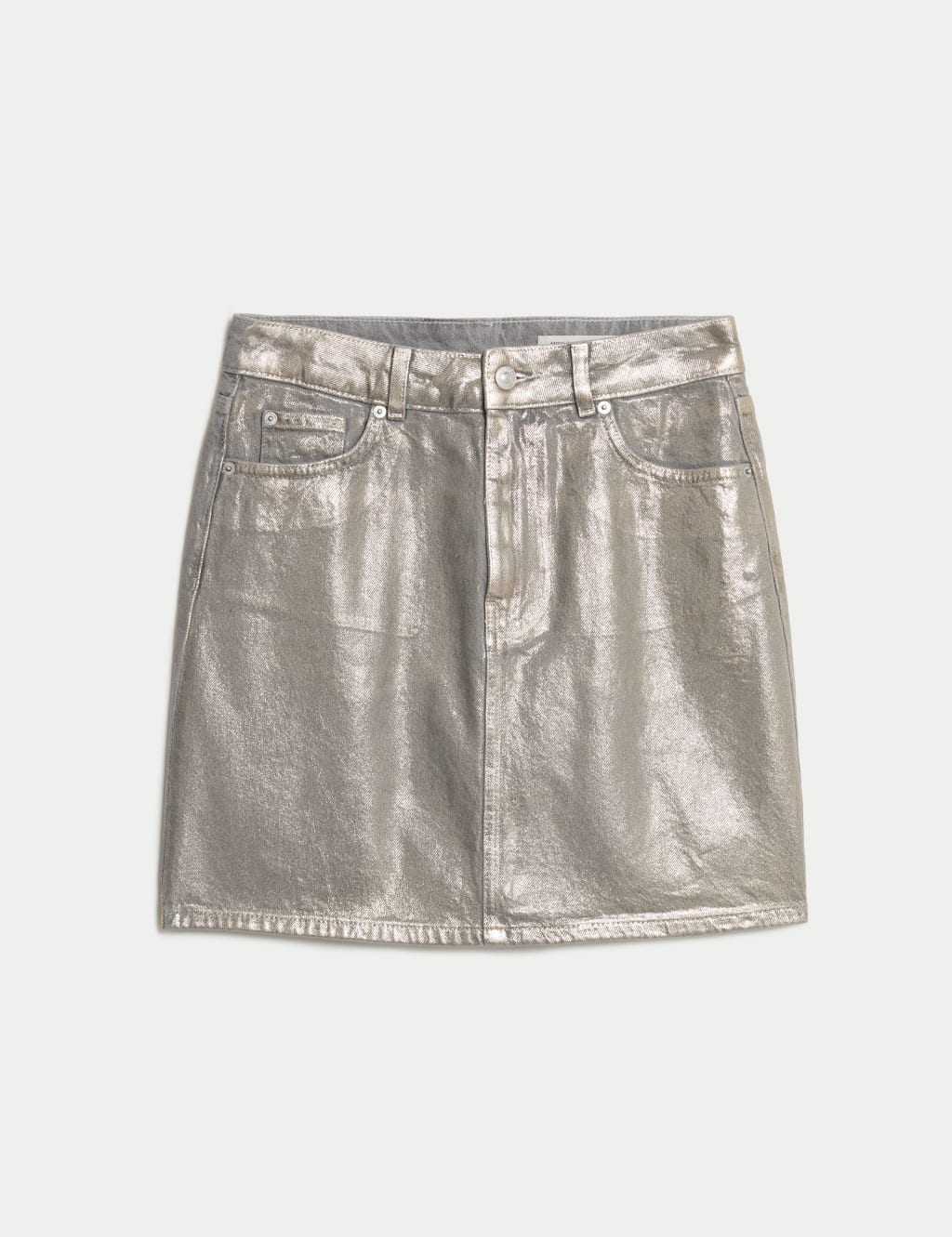 Denim Foil Metallic Mini Skirt M S Collection M S