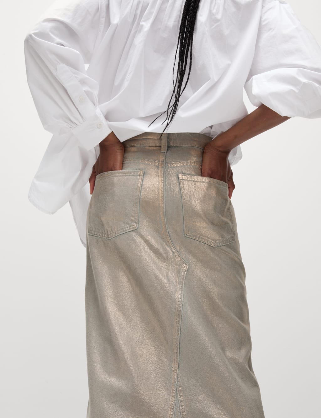 Denim Foil Metallic Maxi Skirt M S Collection M S