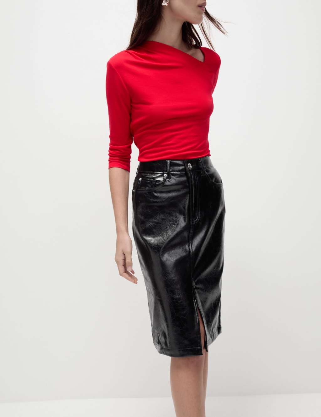 Mid length satin skirts leather outlet