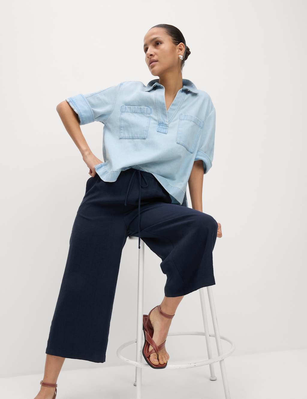 Lyocell Rich Wide Leg Cropped Trousers 5 of 6