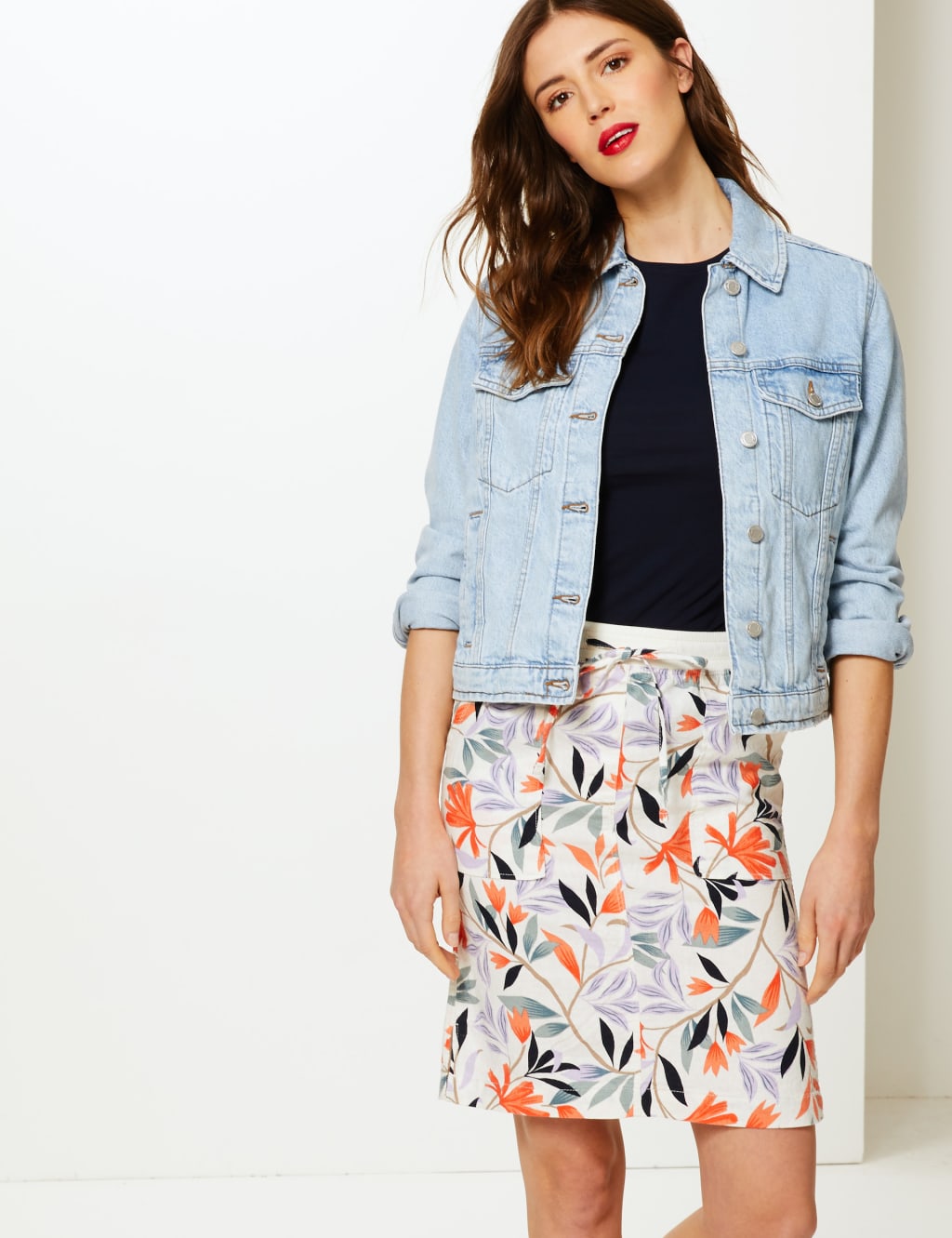 Linen Rich Leaf Print A Line Mini Skirt M S Collection M S