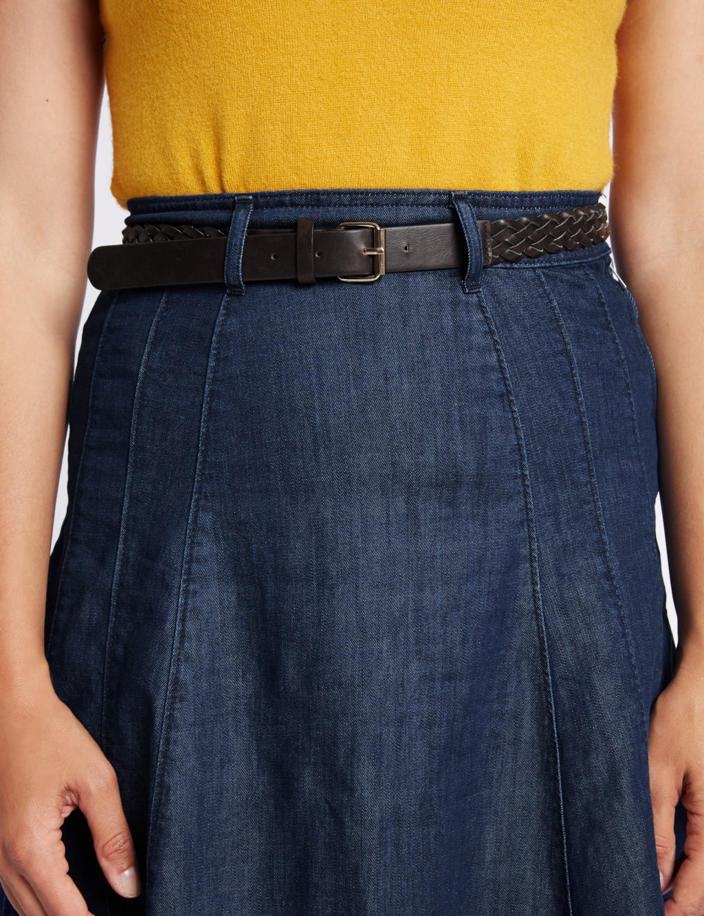Denim Belted A-Line Midi Skirt 5 of 5
