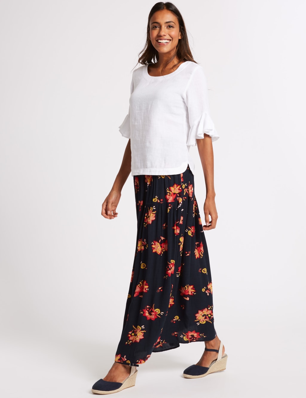 Floral Print Crinkle Full Maxi Skirt M S Collection M S