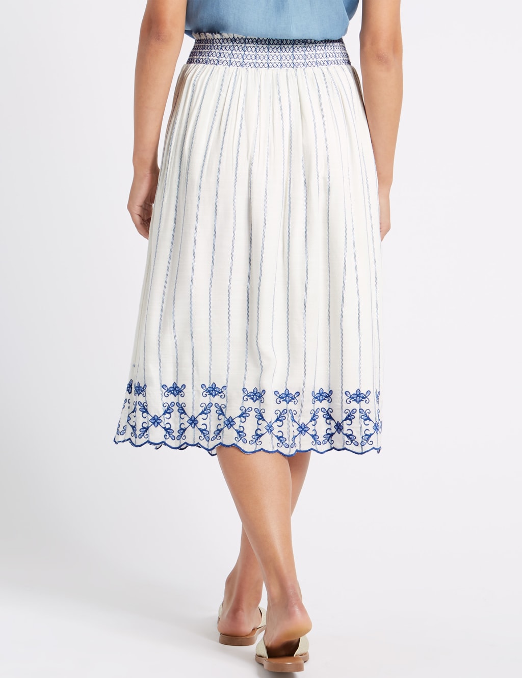 Striped Embroidered Hem Midi Skirt M S Collection M S