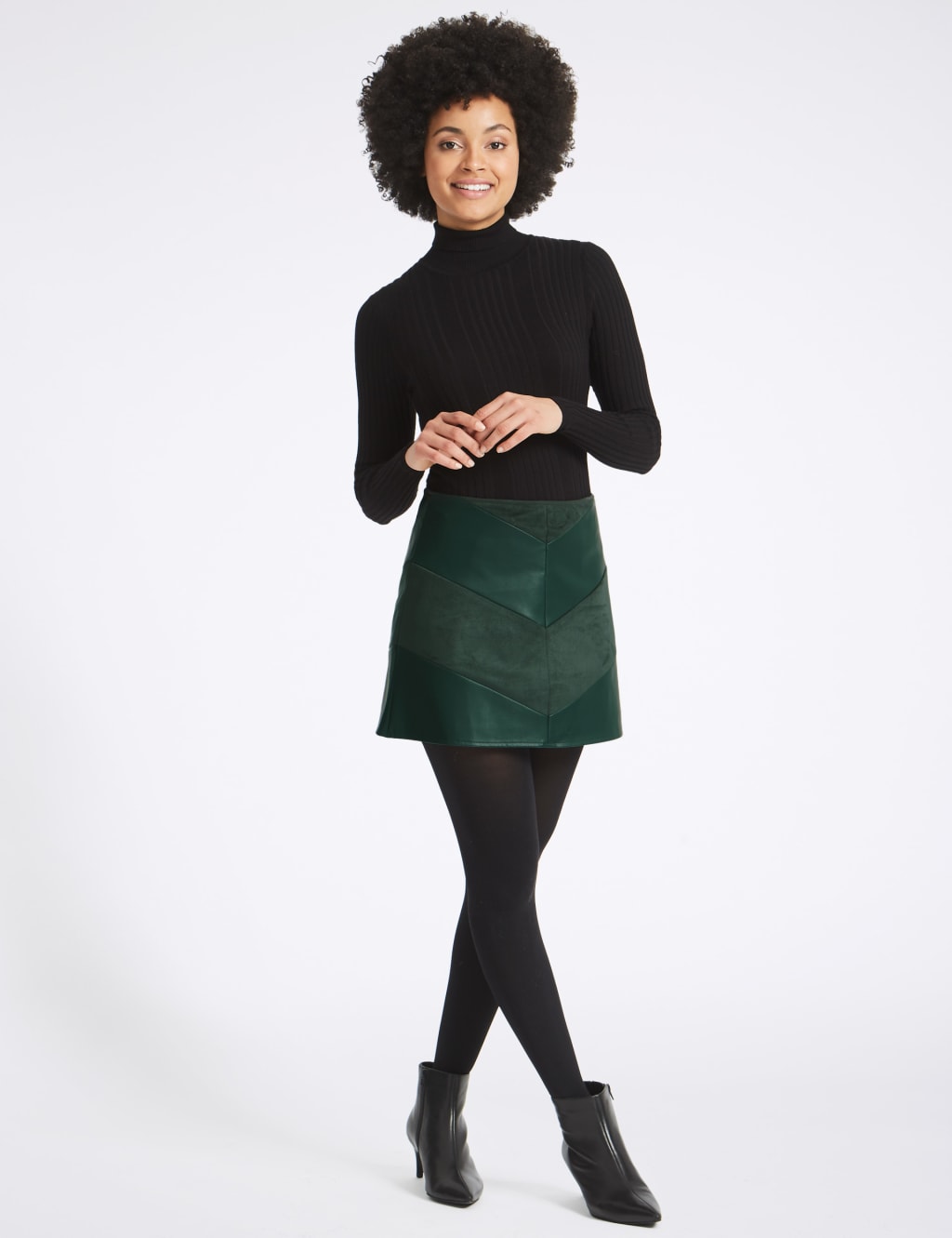 M&s green leather skirt outlet