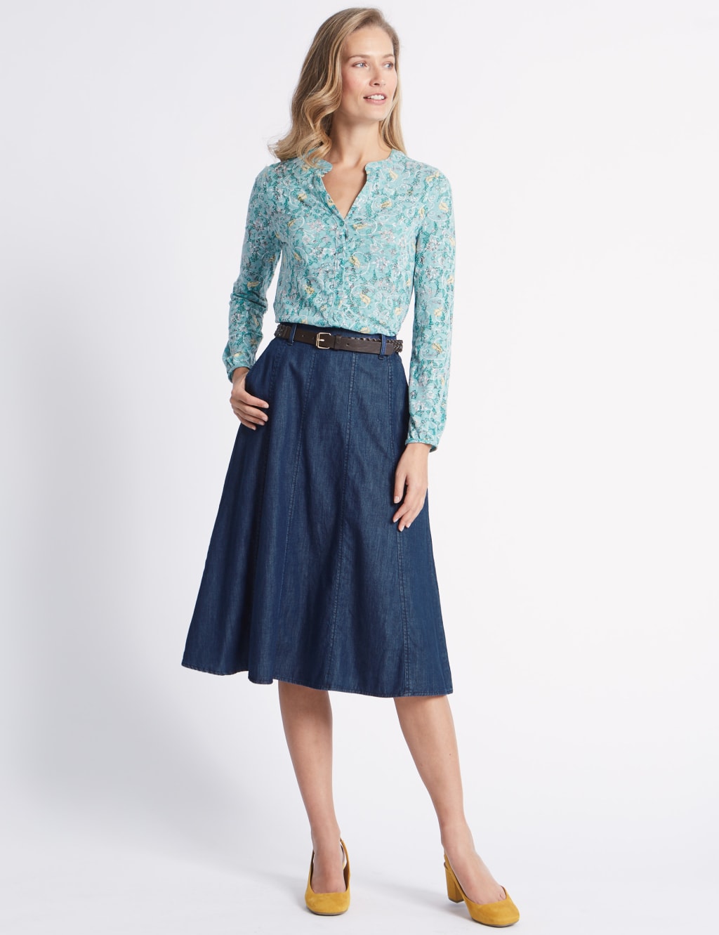 Panelled Denim Midi Skirt Classic M S