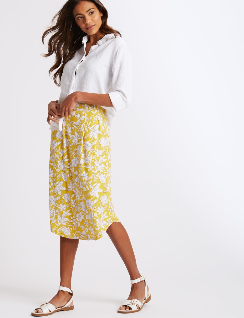 Floral Print Jersey A Line Midi Skirt M S Collection M S
