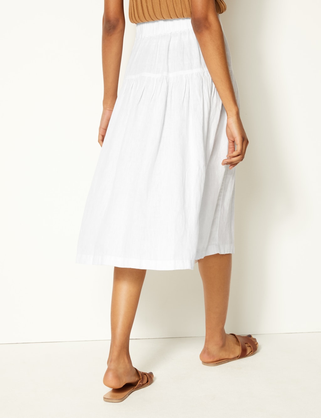 Pure Linen Midi Fit Flare Skirt M S Collection M S