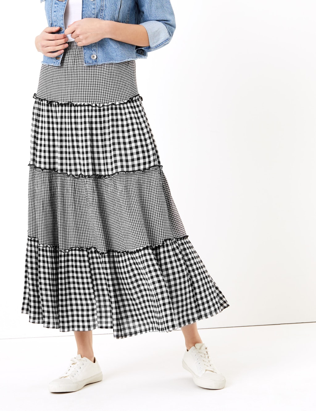 Gingham Tiered Maxi Skater Skirt M S Collection M S