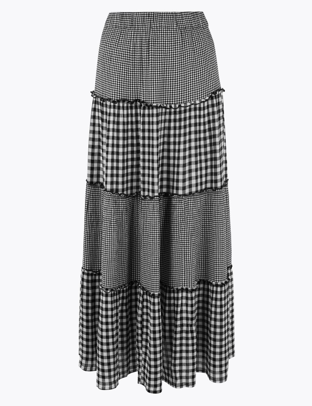 Gingham Tiered Maxi Skater Skirt 2 of 5