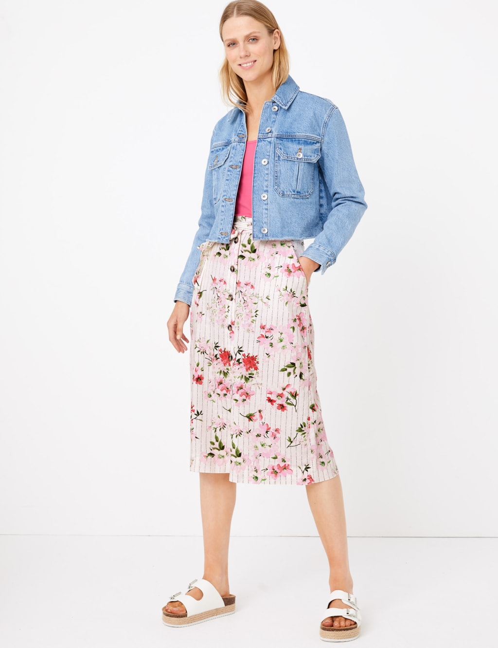 Linen Floral A Line Skirt M S Collection M S