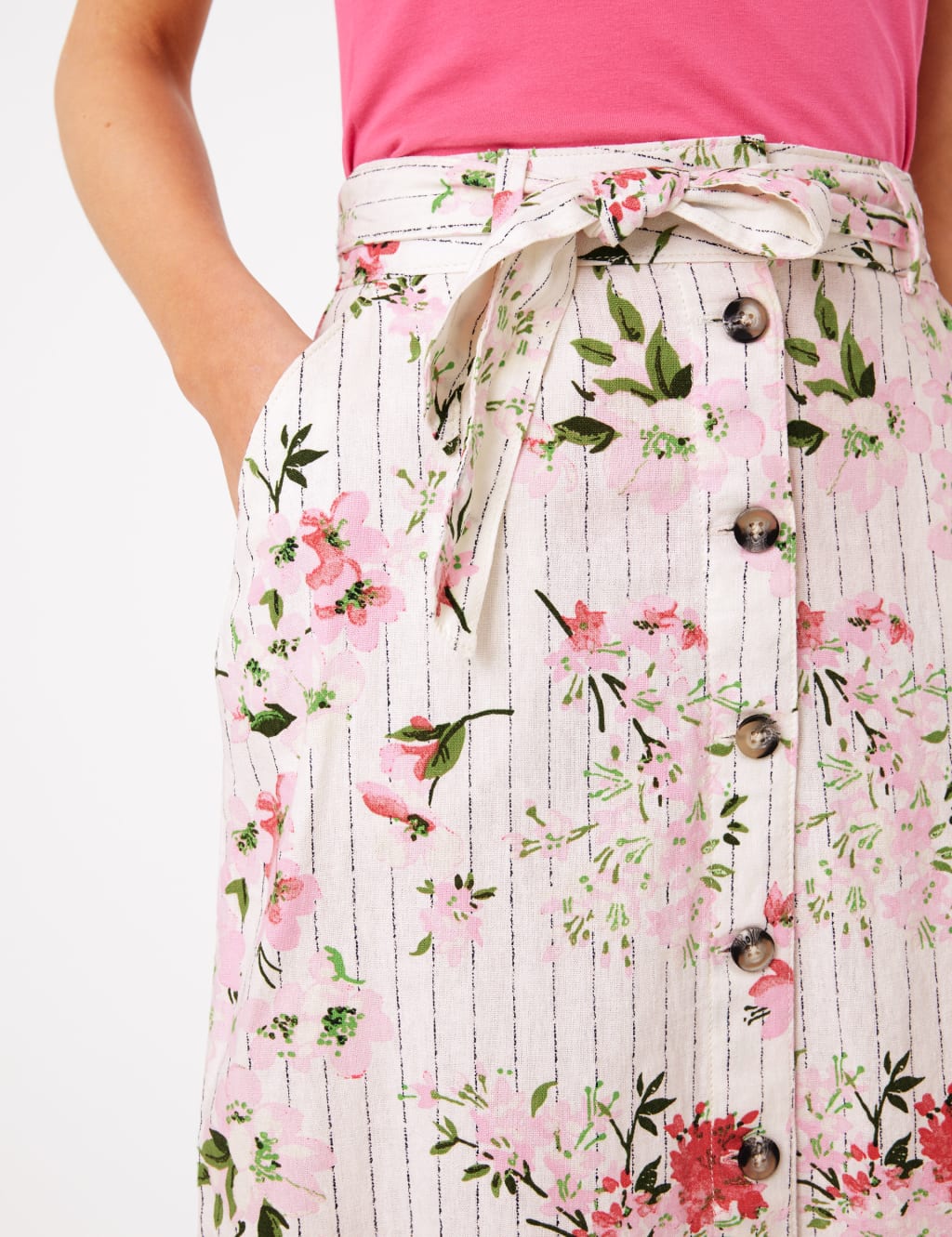 Linen Floral A-Line Skirt 4 of 4