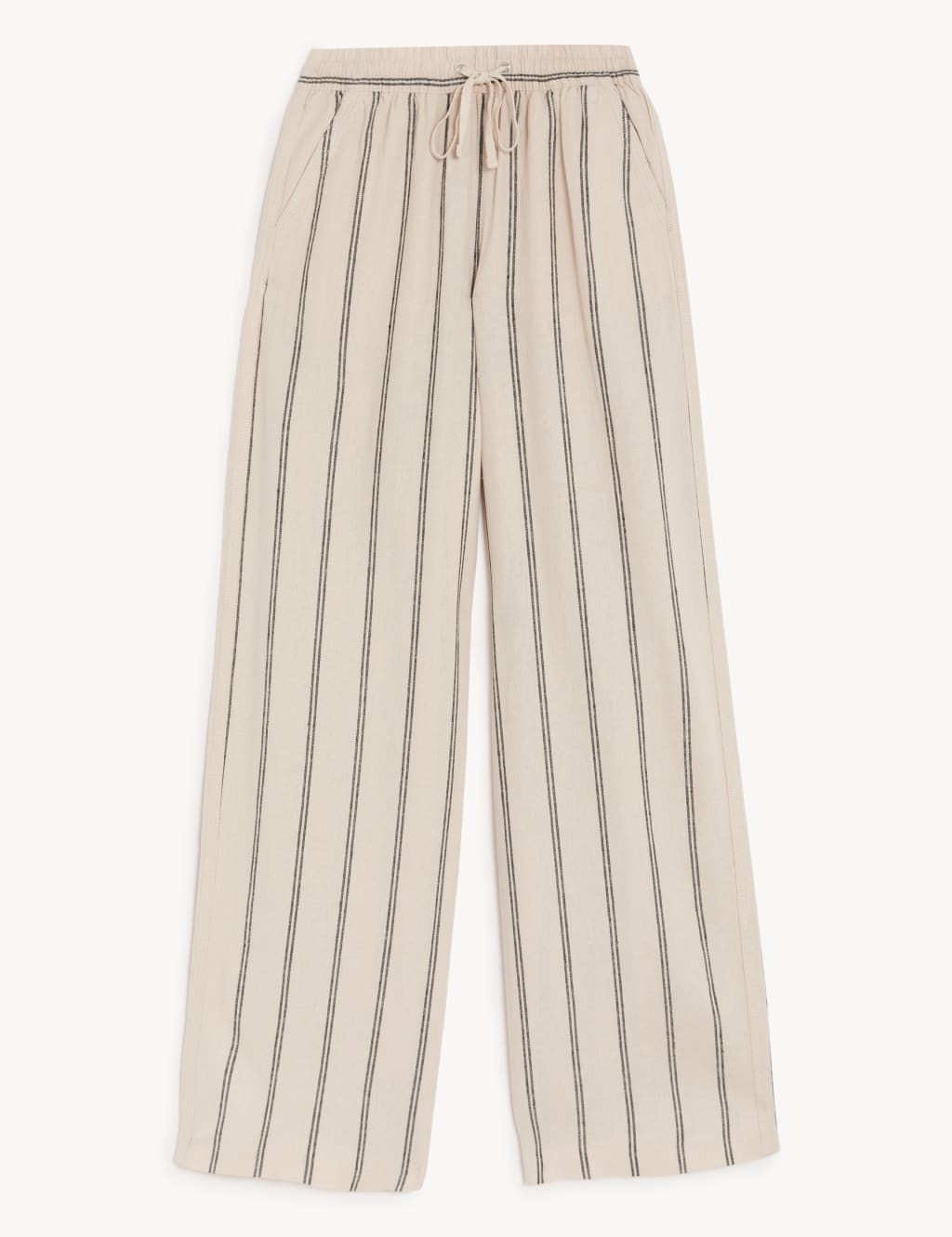 Linen Rich Striped Wide Leg Trousers