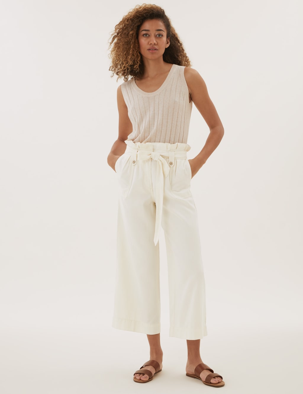 White cropped trousers m&s on sale