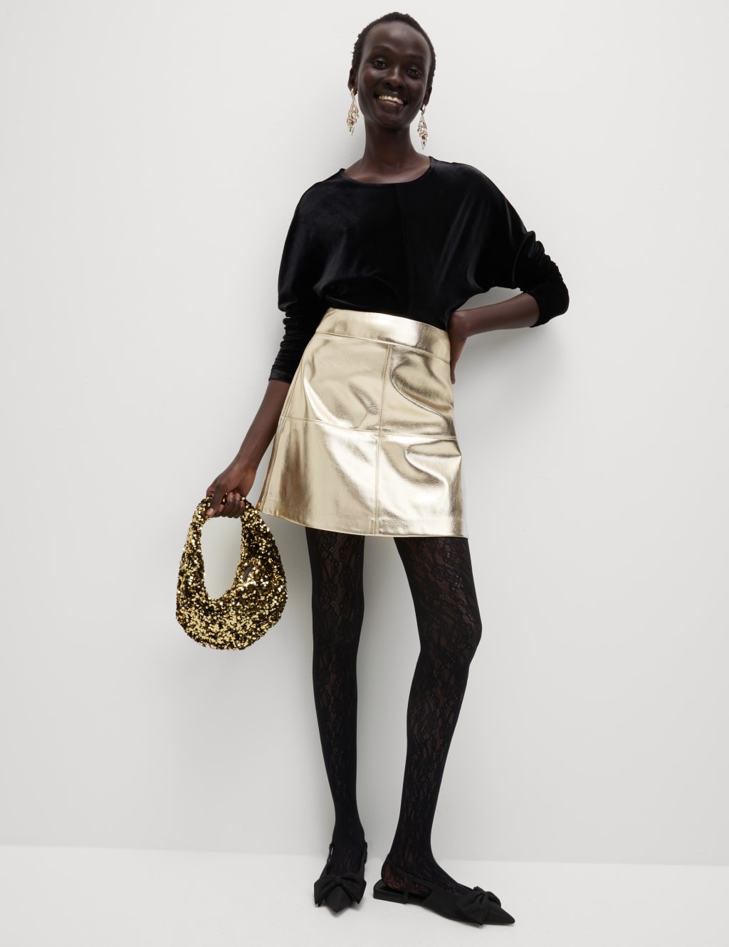 Leather Look Metallic Mini A Line Skirt M S Collection M S