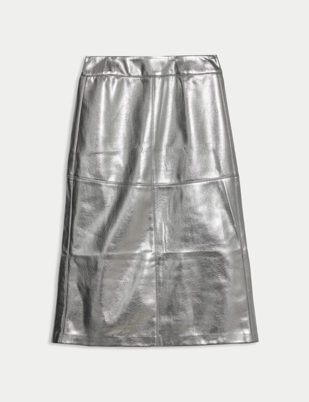 Leather Look Metallic Midi A Line Skirt