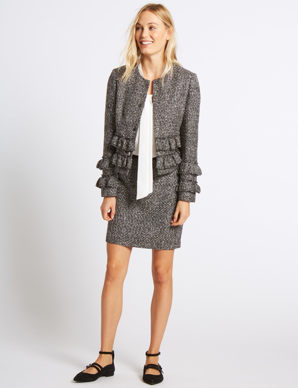 Frill Tweed Textured Jacket | M&S Collection | M&S