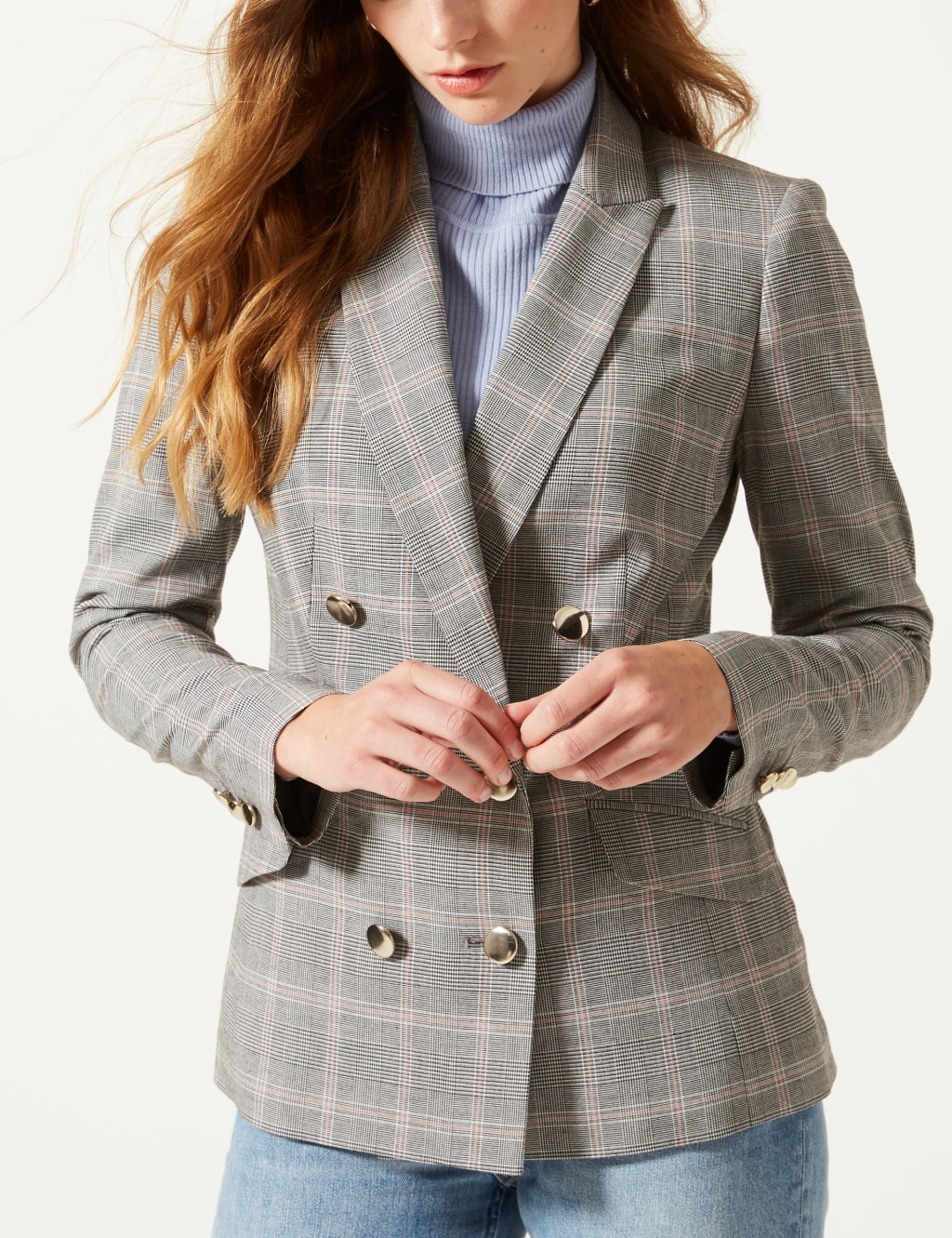 Checked Double Breasted Blazer M S Collection M S