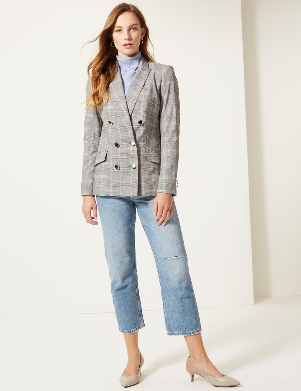 Checked Double Breasted Blazer M S Collection M S