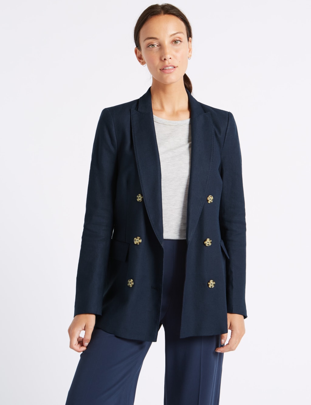Linen Blend Double Breasted Blazer M S Collection M S