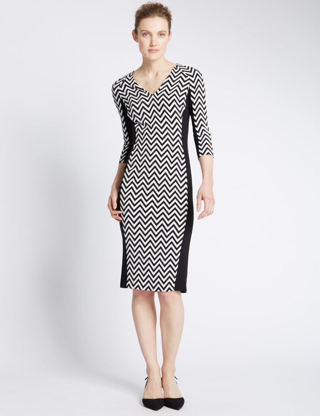 V Neck Chevron Block Shift Dress M S Collection M S