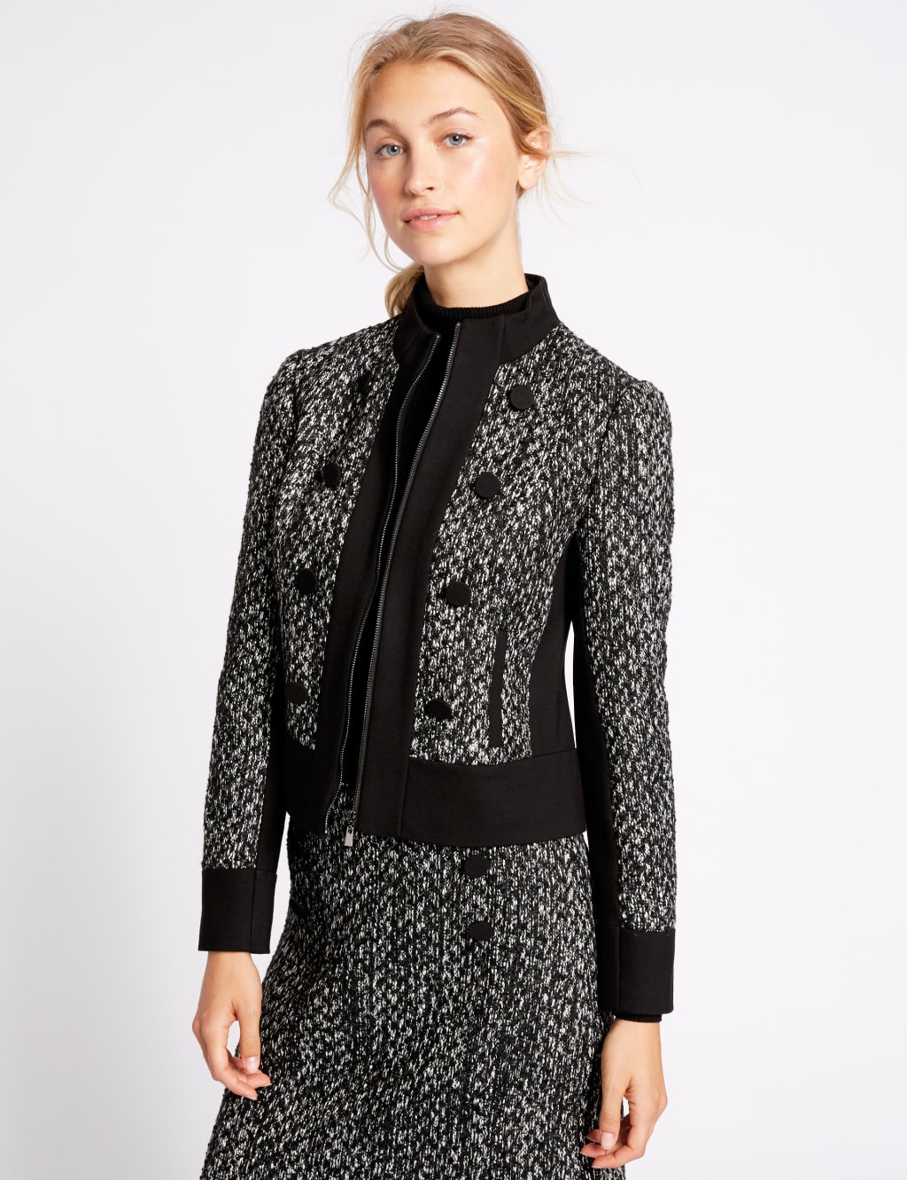 Textured Contrast Hem Tweed Jacket 1 of 6