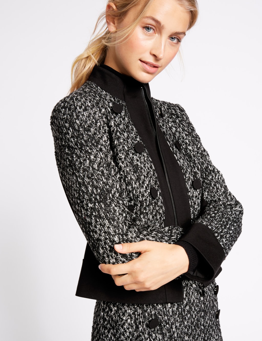 Textured Contrast Hem Tweed Jacket 3 of 6