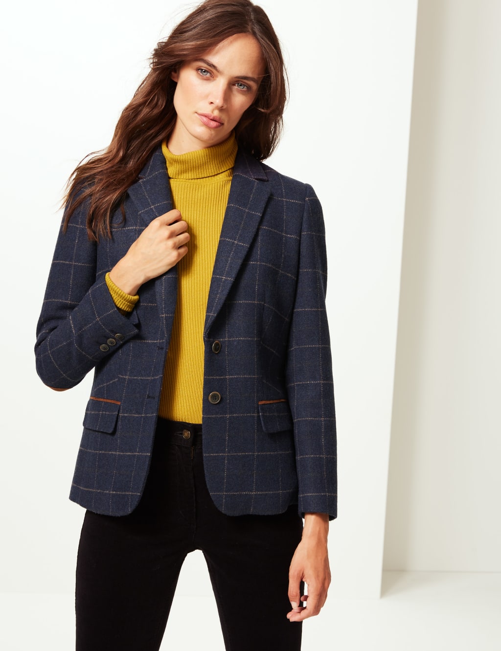Checked Elbow Patch Blazer M S Collection M S
