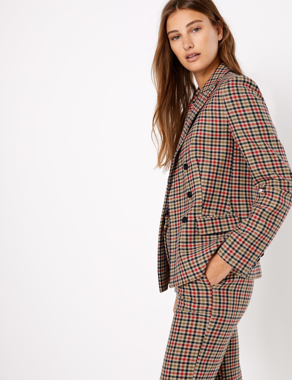 Checked double breasted blazer hotsell